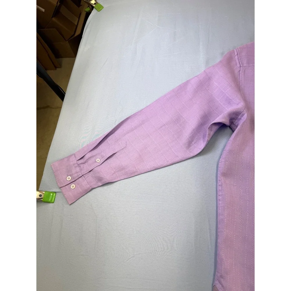 Tommy Bahama Mens Purple 100% Linen Grid‎ Button Up Shirt Large Long Sleeve